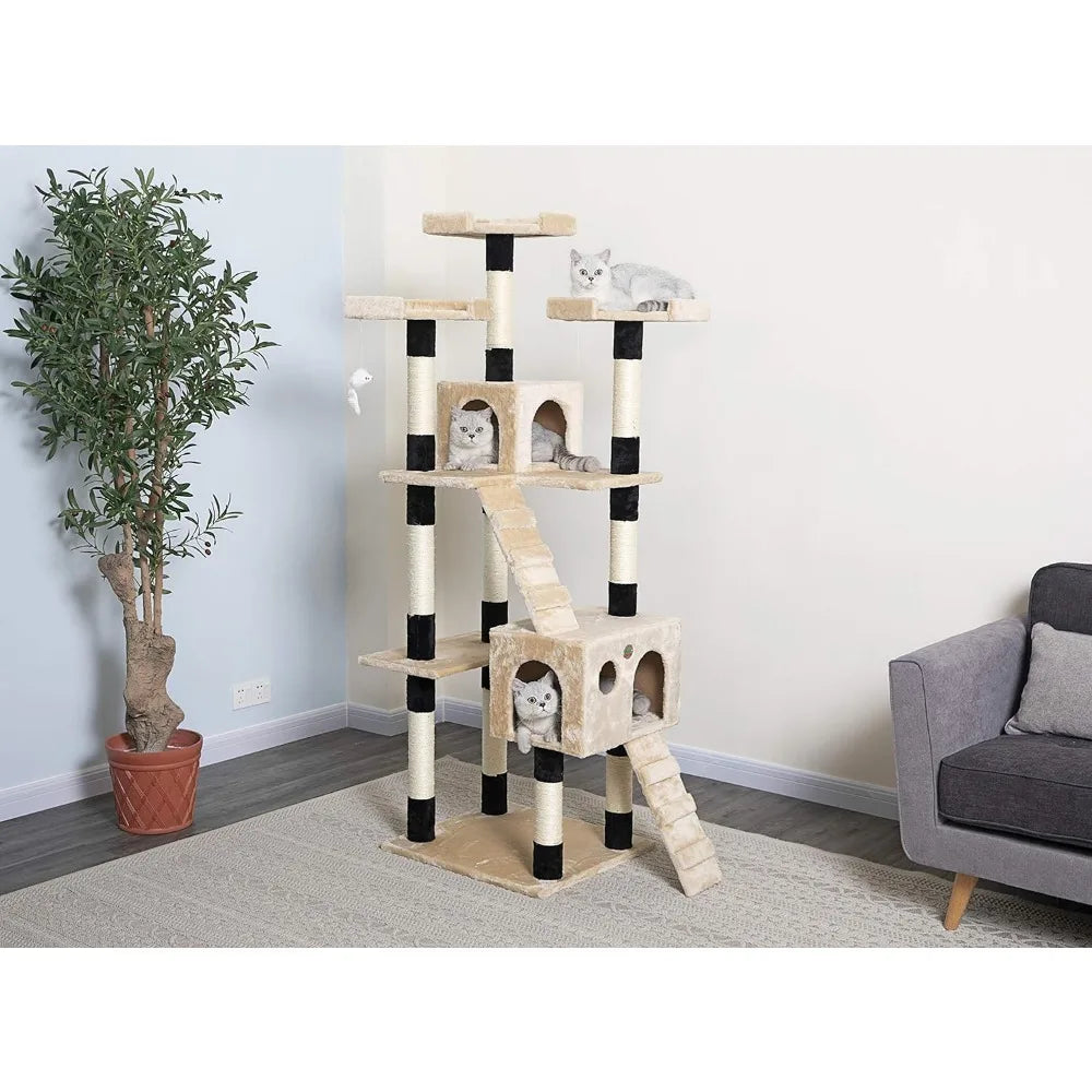 72" Tall Extra Large Cat Tree Kitty Tower Condo Cat House for Large Indoor Cats Play Scratch Hide Climb Activity Furniture
