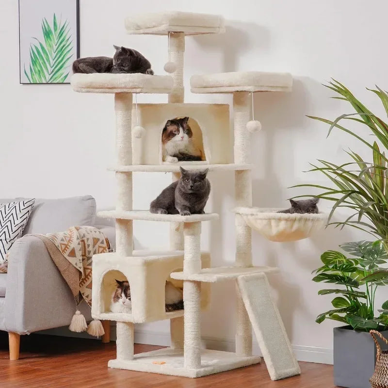Cat Tree Large Cat Tower for Indoor Cats,Multi-Level Cat Furniture Condo for Cats with 3 Padded Plush Perch, Cozy Basket