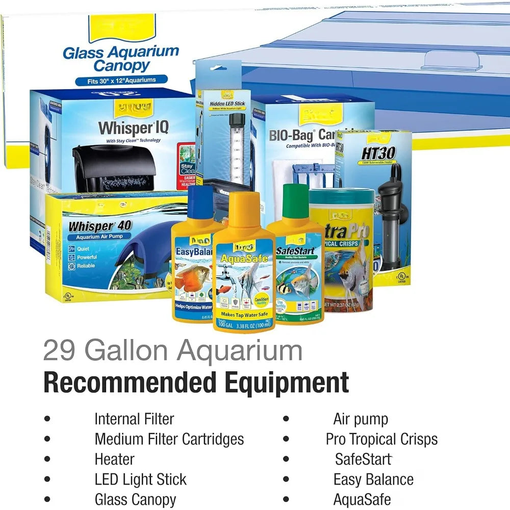 Rectangular Glass Aquarium Fish Tank, 29 Gallons Fishbowl, Assorted Color, Aquatic