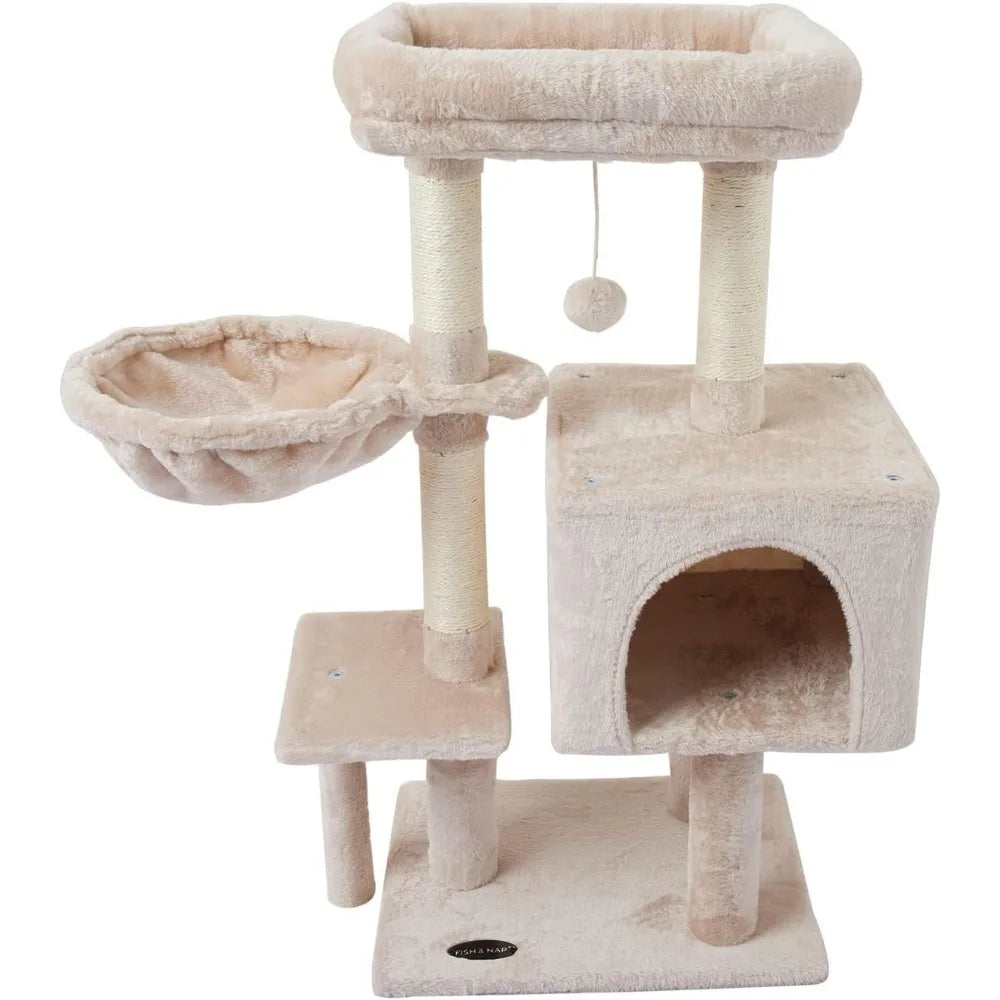 FISH&NAP Cute Cat Tree Kitten Tower for Indoor Condo Sisal Scratching Posts with Jump Platform Furniture Activity