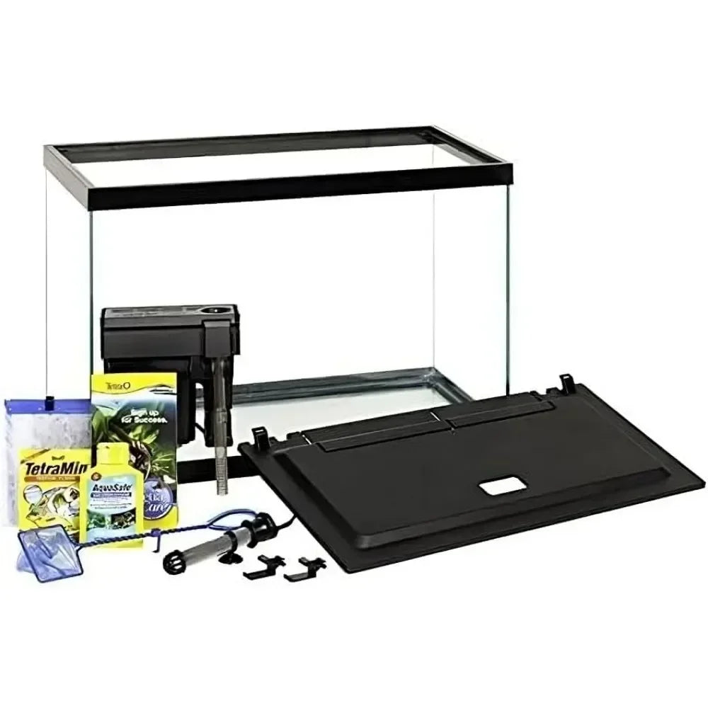 Includes LED Lighting and Decor Fishbowl Aquarium 20 Gallon Fish Tank Kit Aquatic Pet Supplies
n