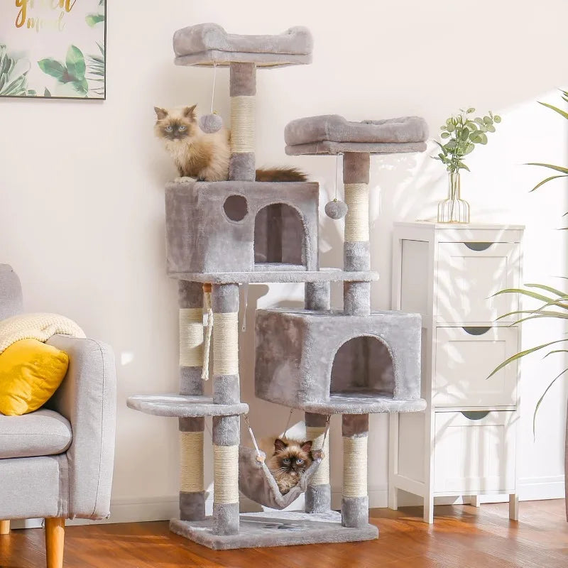 Multi-Level Cat Tree Condo Furniture Scratching Posts,2 Plush Condos, Perch Hammock for Kittens, Cats and Pets