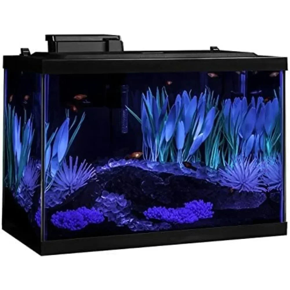 Includes LED Lighting and Decor Fishbowl Aquarium 20 Gallon Fish Tank Kit Aquatic Pet Supplies
n