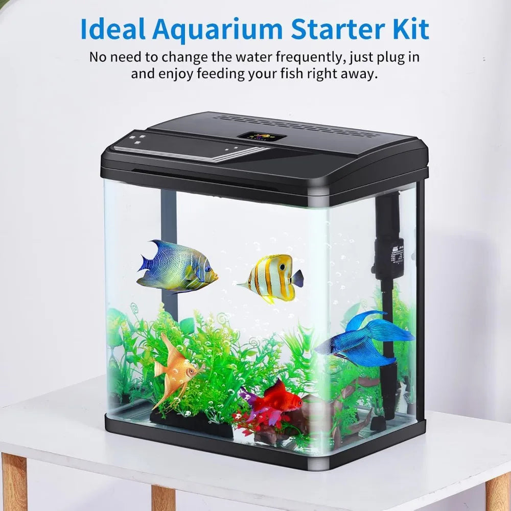 4 Gallon Aquarium Starter Kit Small Glass Betta Fish Tank Desktop Mini Fish Bowl for Shrimp Goldfish with Filter Pump LED Light