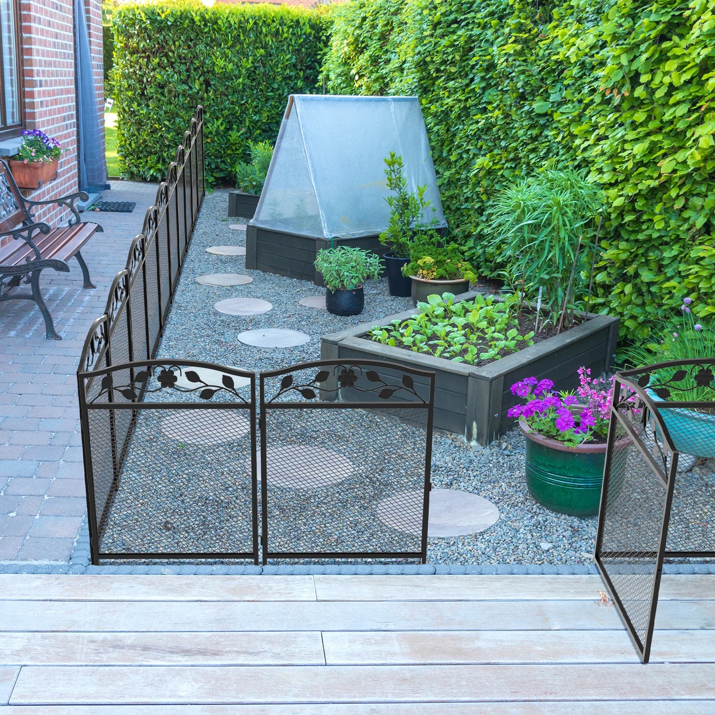Metal Garden Fence 60x110cm, 5 Panels Rustproof