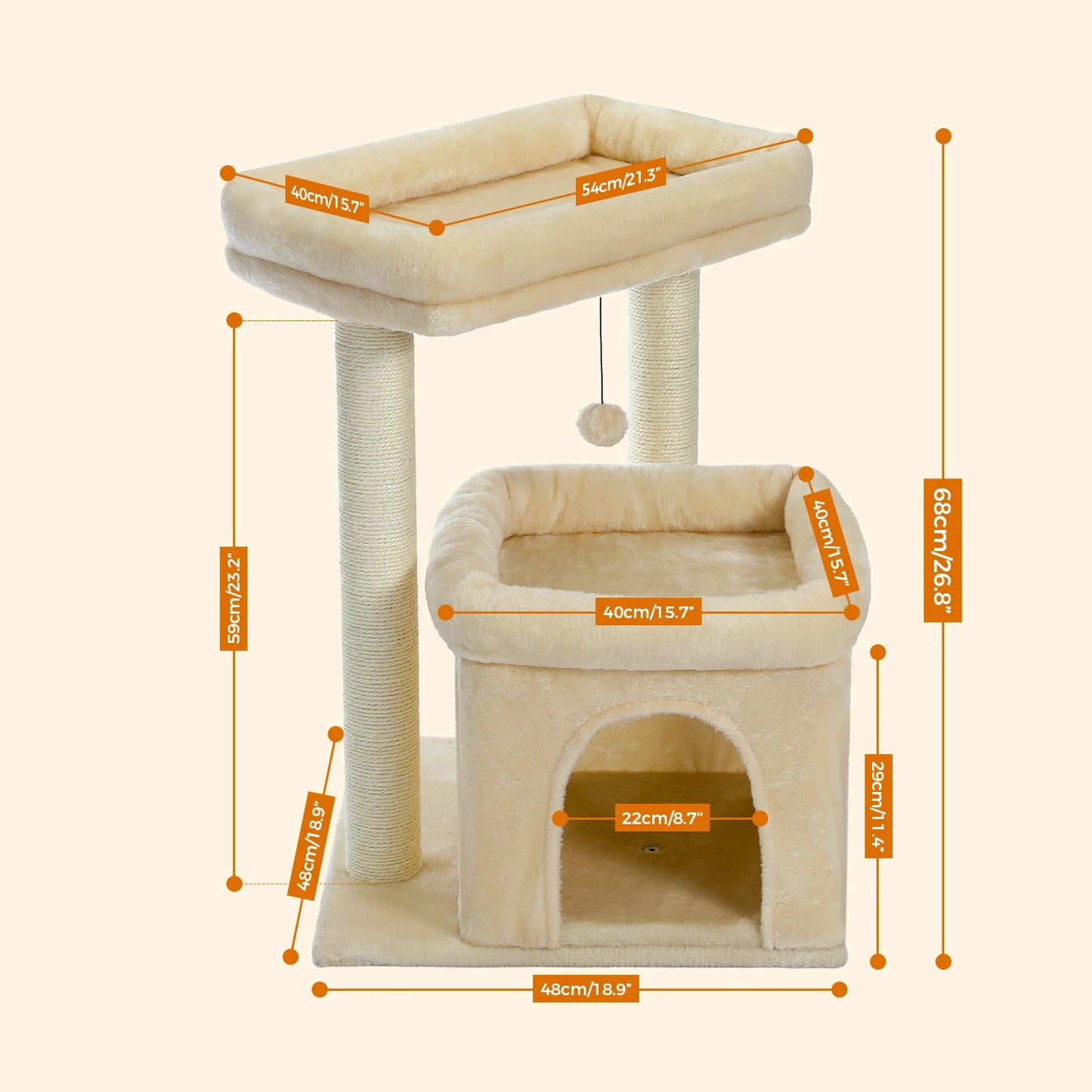 H228cm Cat Tree Toy Condo Cat Climbing Tower Multi-layer With Hammock