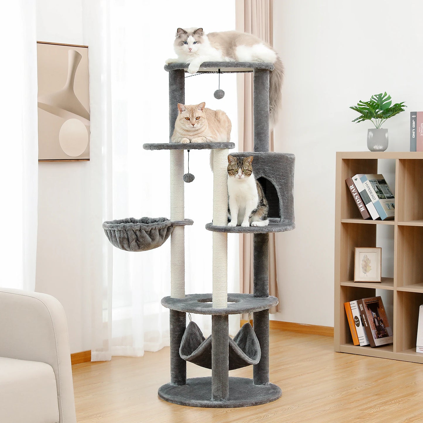 Luxury Pet Cat Tree House Condo Furniture Multi-Layer Cat Tower with Ladder Natural Sisal Scratching