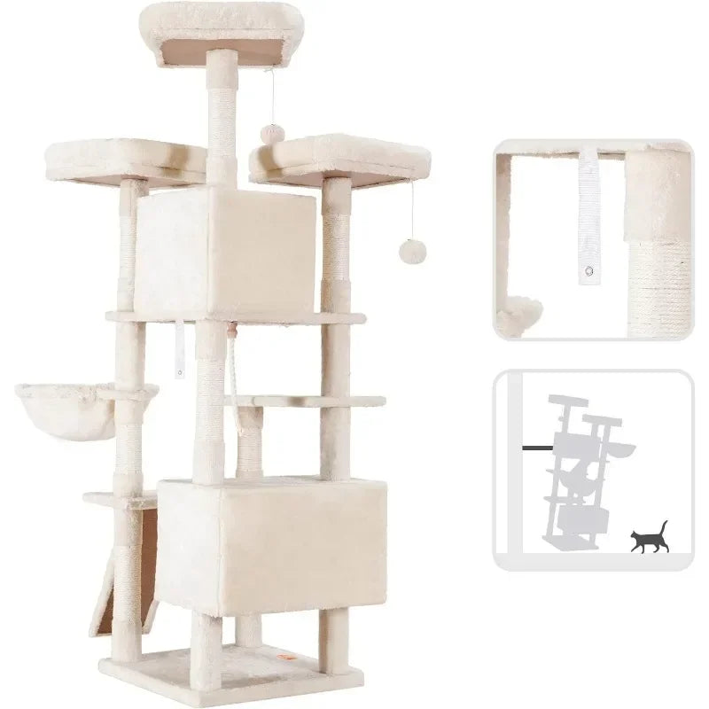 Cat Tree Large Cat Tower for Indoor Cats,Multi-Level Cat Furniture Condo for Cats with 3 Padded Plush Perch, Cozy Basket