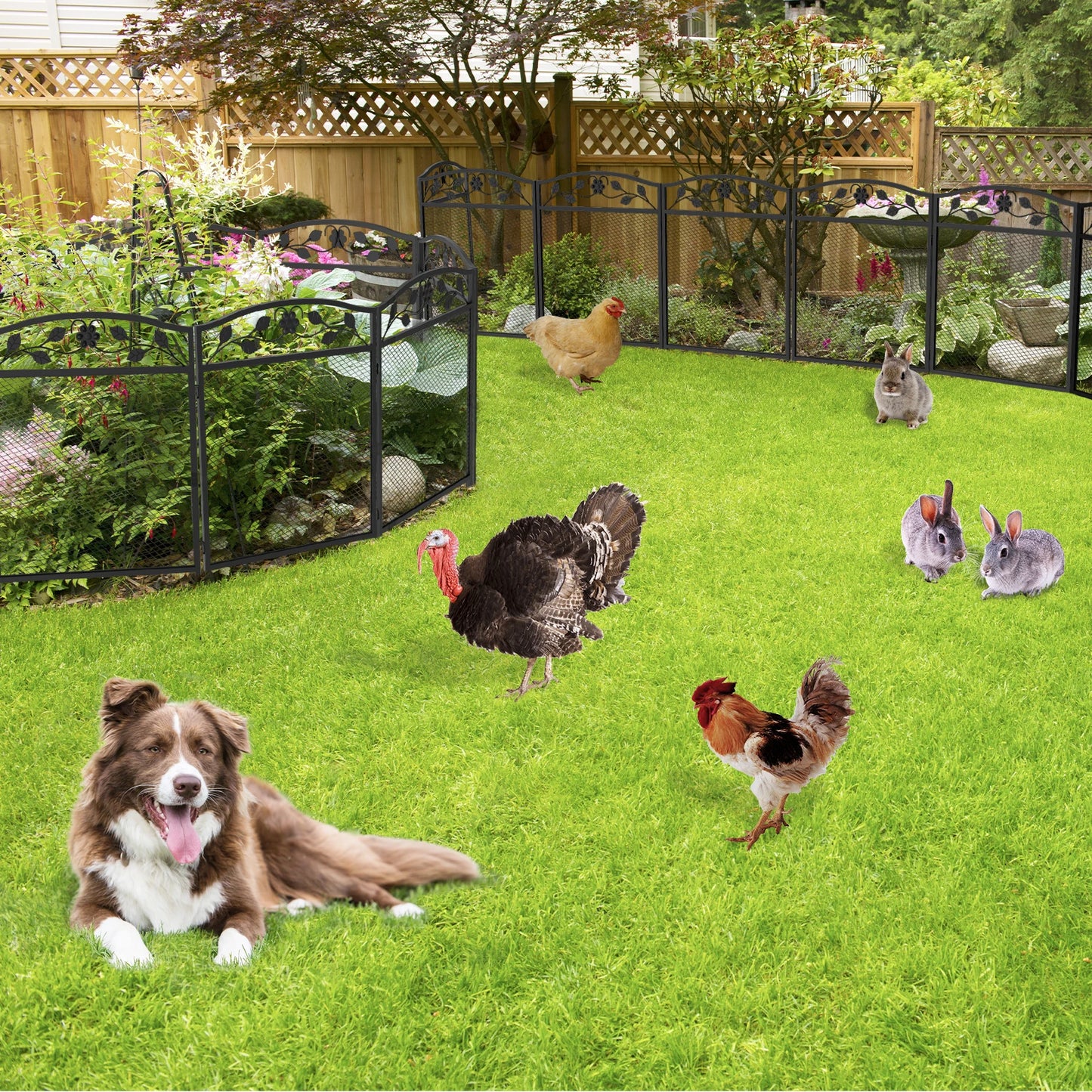 Metal Garden Fence 60x110cm, 5 Panels Rustproof
