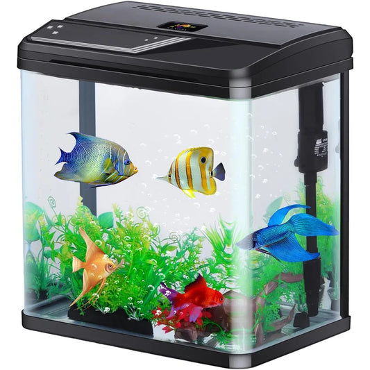 4 Gallon Aquarium Starter Kit Small Glass Betta Fish Tank Desktop Mini Fish Bowl for Shrimp Goldfish with Filter Pump LED Light
