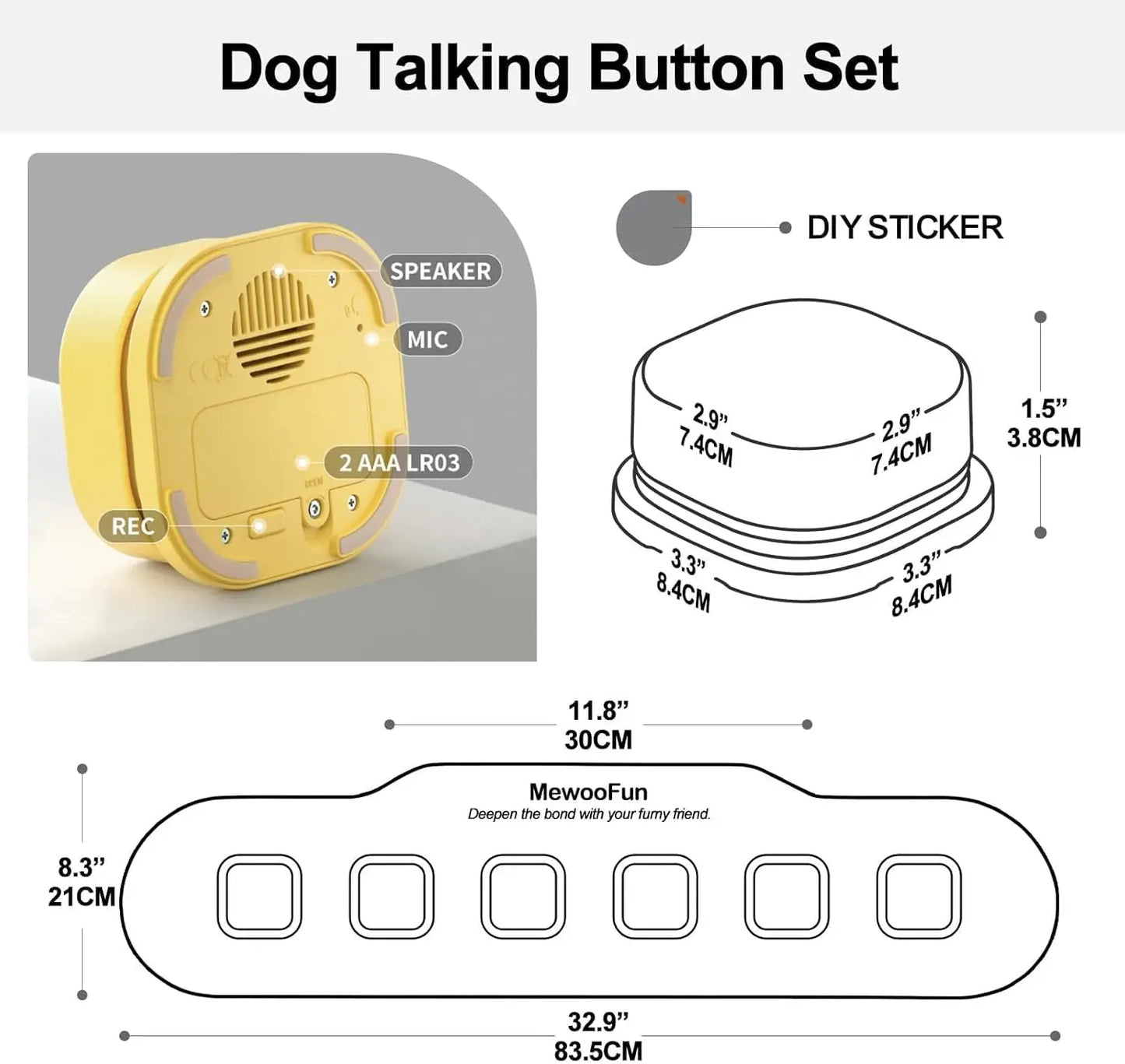Mewoofun Dog Buttons for Communication 4 Pcs with Anti-Slip Mat Voice Recording Clicker with Training Manual for Cats Dogs
