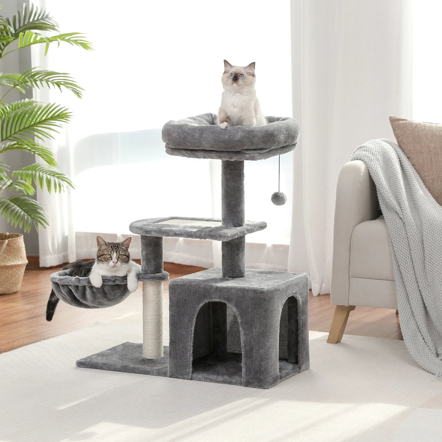 H228cm Cat Tree Toy Condo Cat Climbing Tower Multi-layer With Hammock