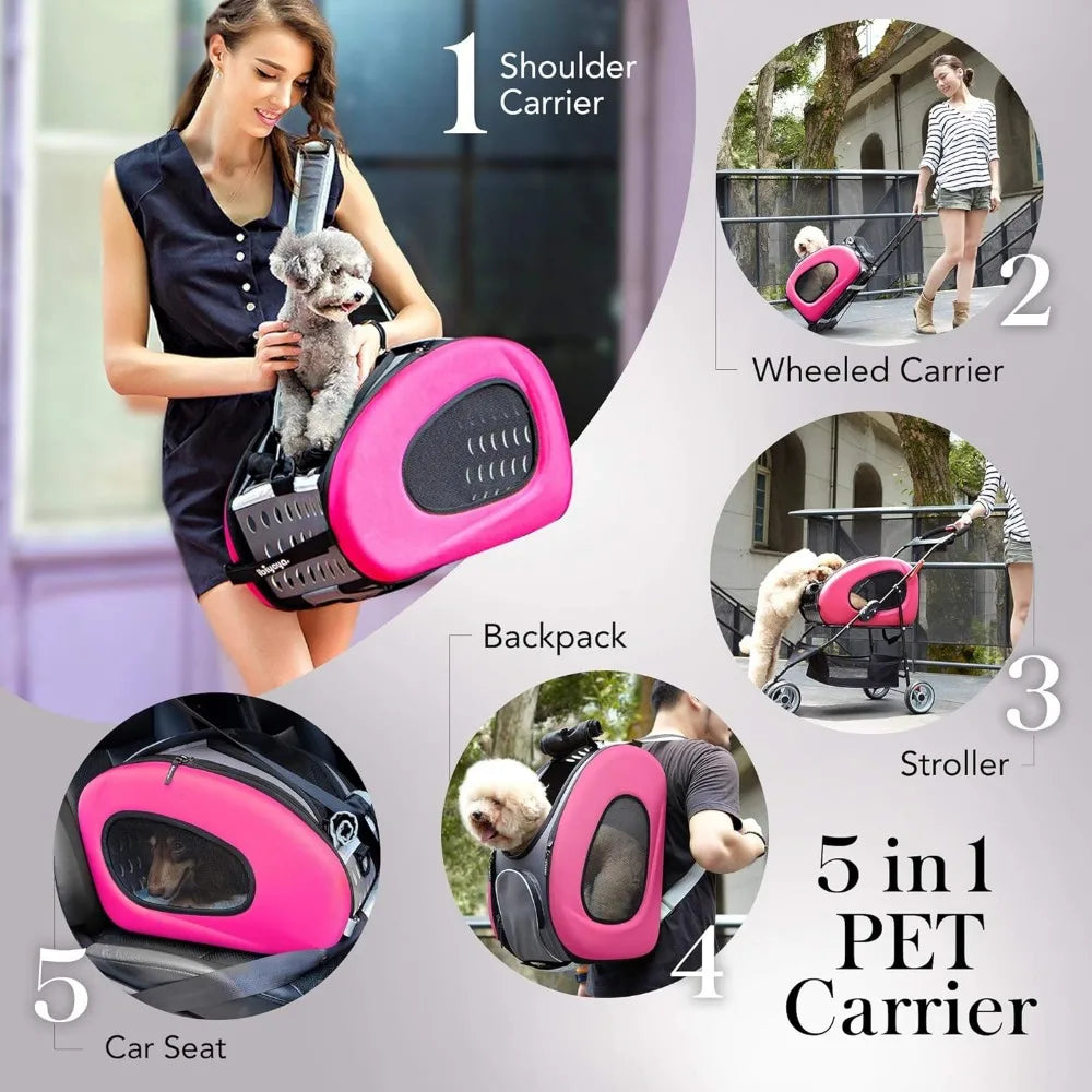 Five in One Convertible and Foldable Small - Multifunctional Combination - 16 Pound Pet - Pink, Cat and Dog Pet Car