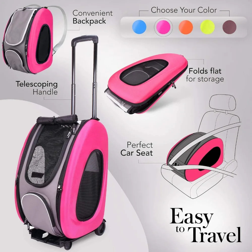 Five in One Convertible and Foldable Small - Multifunctional Combination - 16 Pound Pet - Pink, Cat and Dog Pet Car