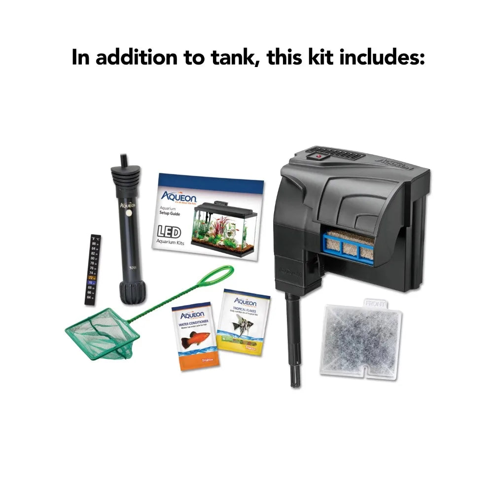 Aquarium Starter Kit 10 Gallon Glass Fish Tank LED Lighting Filter and Heater