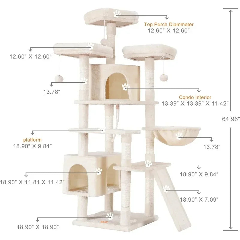 Cat Tree Large Cat Tower for Indoor Cats,Multi-Level Cat Furniture Condo for Cats with 3 Padded Plush Perch, Cozy Basket