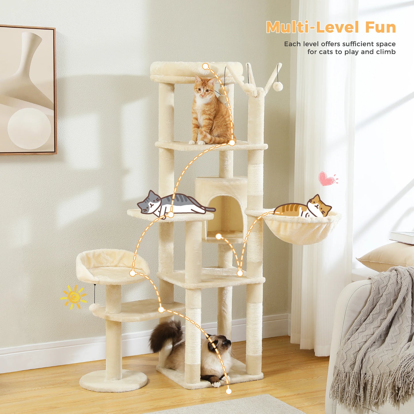 Multi-Level Cactus Cat Tree with Condo Hammock Scratching Post for Kitten Bed Cat Scrapers
