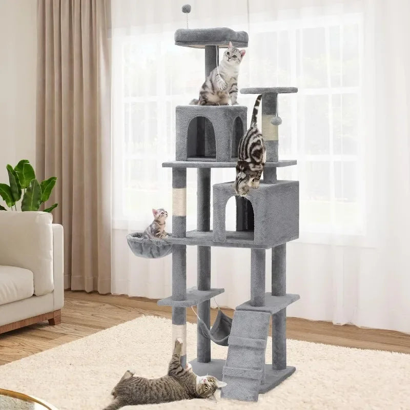 75in Cat Tree Tower for Indoor Cats, Multi-Level Cat Furniture with Scratching Posts, Cat Caves, Padded Perch