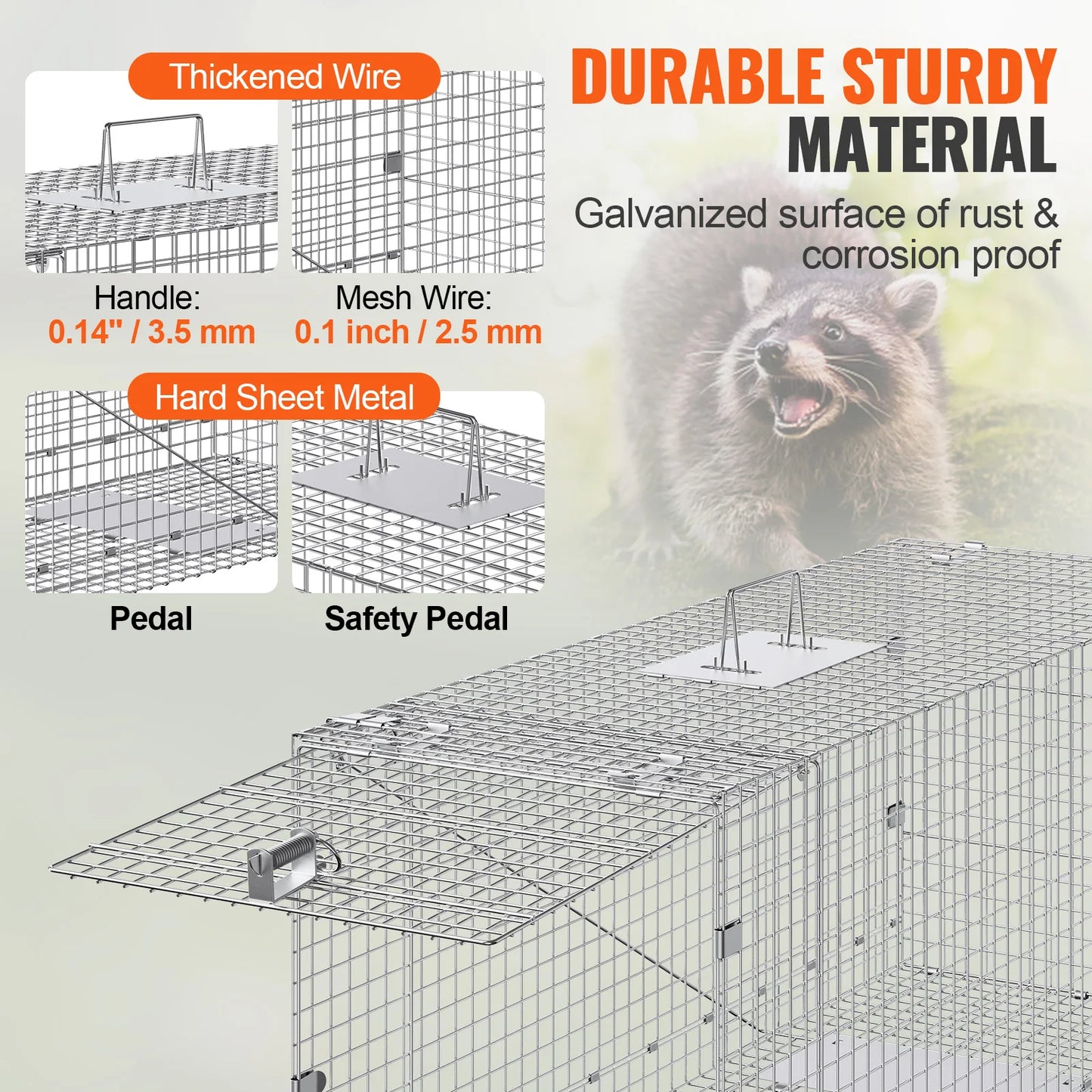 Live Animal Cage Trap Folding Humane Cat Trap Galvanized Iron with Handle for Rabbits Squirrels Groundhogs