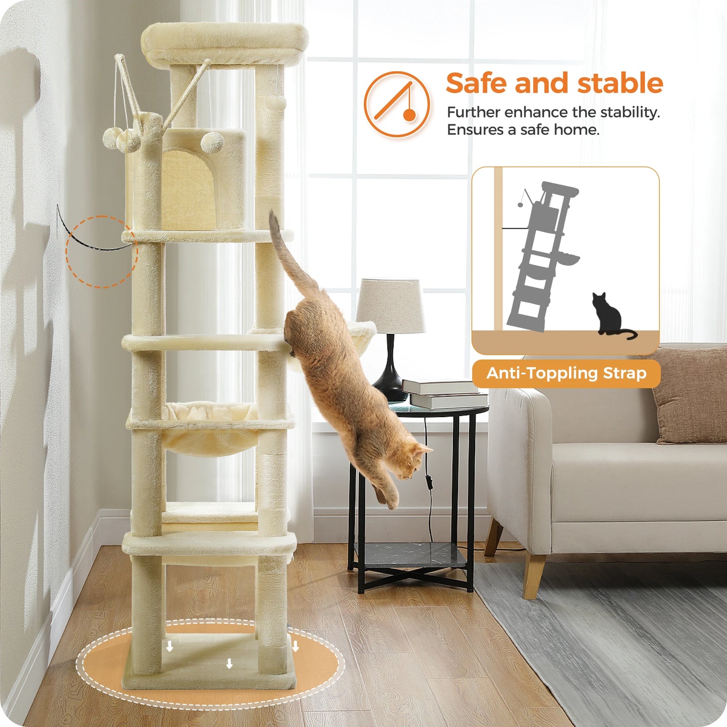 Large Multi-Level Cat Tree Tower with Scratching Posts, cozy Hammock, Condo House,