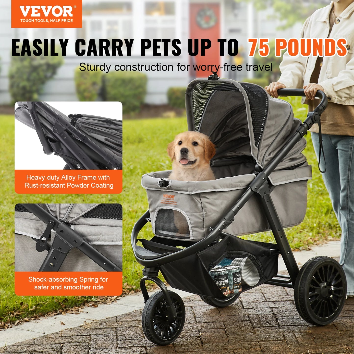 VEVOR Pet Stroller Carrier Dog Cat Strollers Lightweight Travel Rotate with Brakes Pet Pad Cup Holder