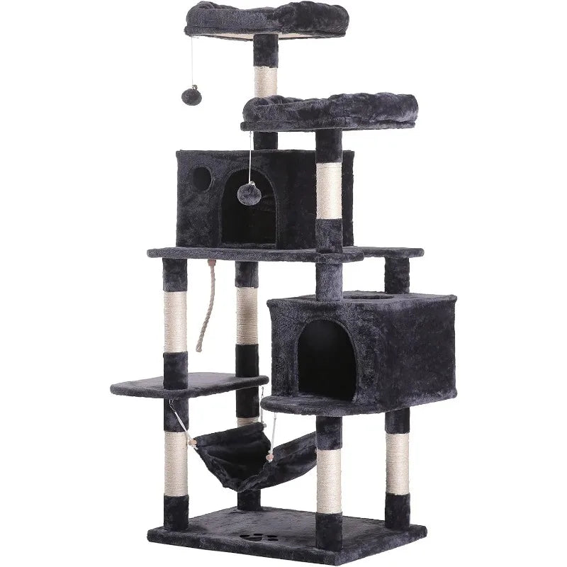 Multi-Level Cat Tree Condo Furniture Scratching Posts,2 Plush Condos, Perch Hammock for Kittens, Cats and Pets