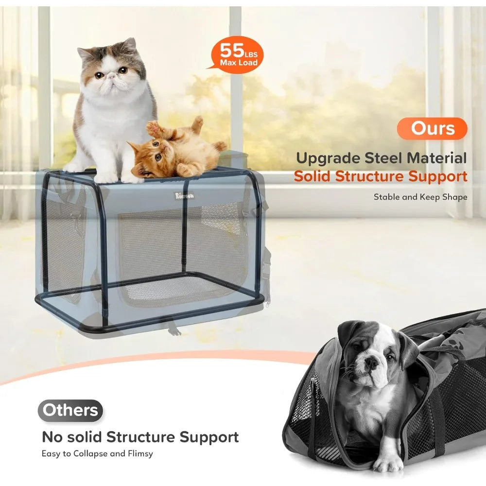 Soft Dog Crate with 2 Bowls, Collapsible Travel Pet Carrier Bag for Cats Dogs Puppies Kittens (Navy)