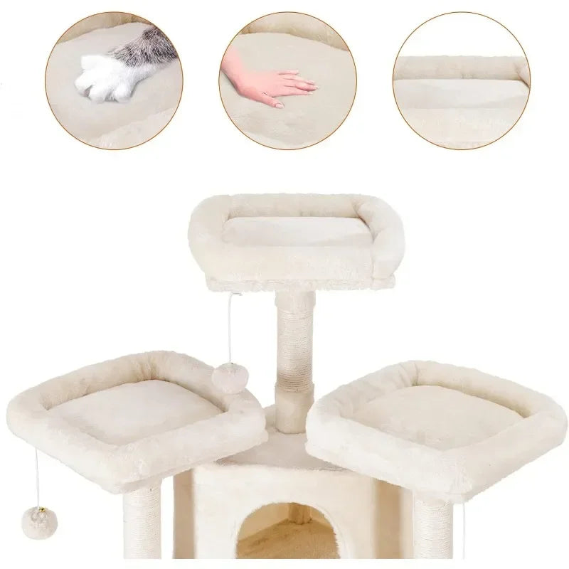 Cat Tree Large Cat Tower for Indoor Cats,Multi-Level Cat Furniture Condo for Cats with 3 Padded Plush Perch, Cozy Basket