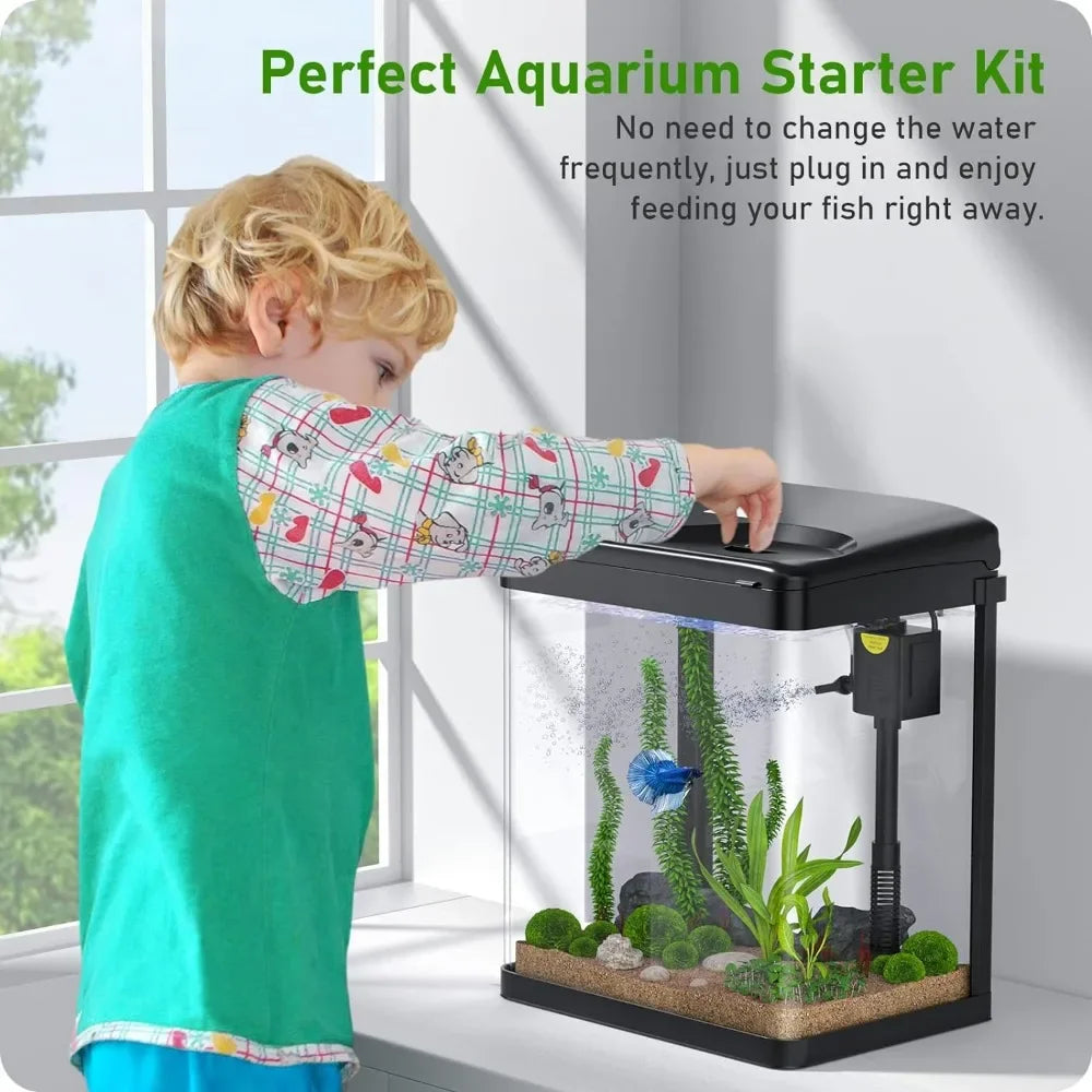 Fishbowl 3 in 1 Fish Tank with Filter and Light, Aquarium Shrimp, Goldfish 2 Gallon Glass,