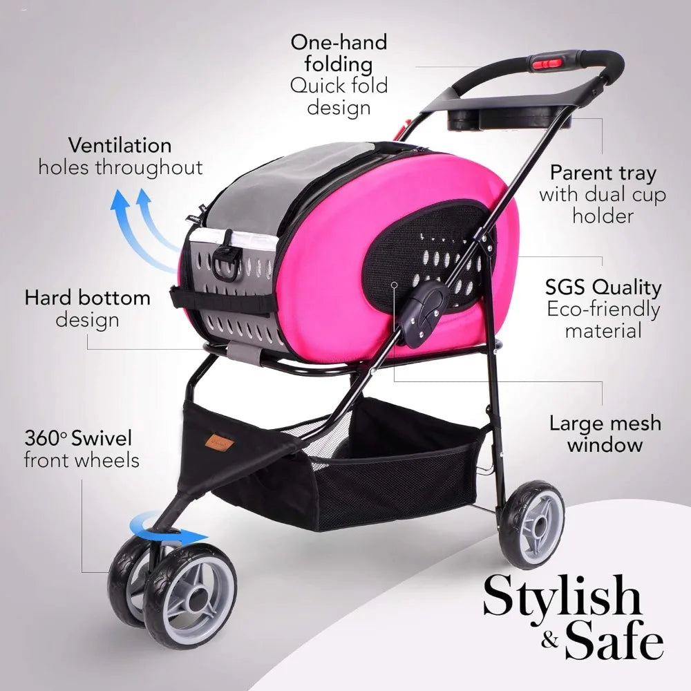 Five in One Convertible and Foldable Small - Multifunctional Combination - 16 Pound Pet - Pink, Cat and Dog Pet Car