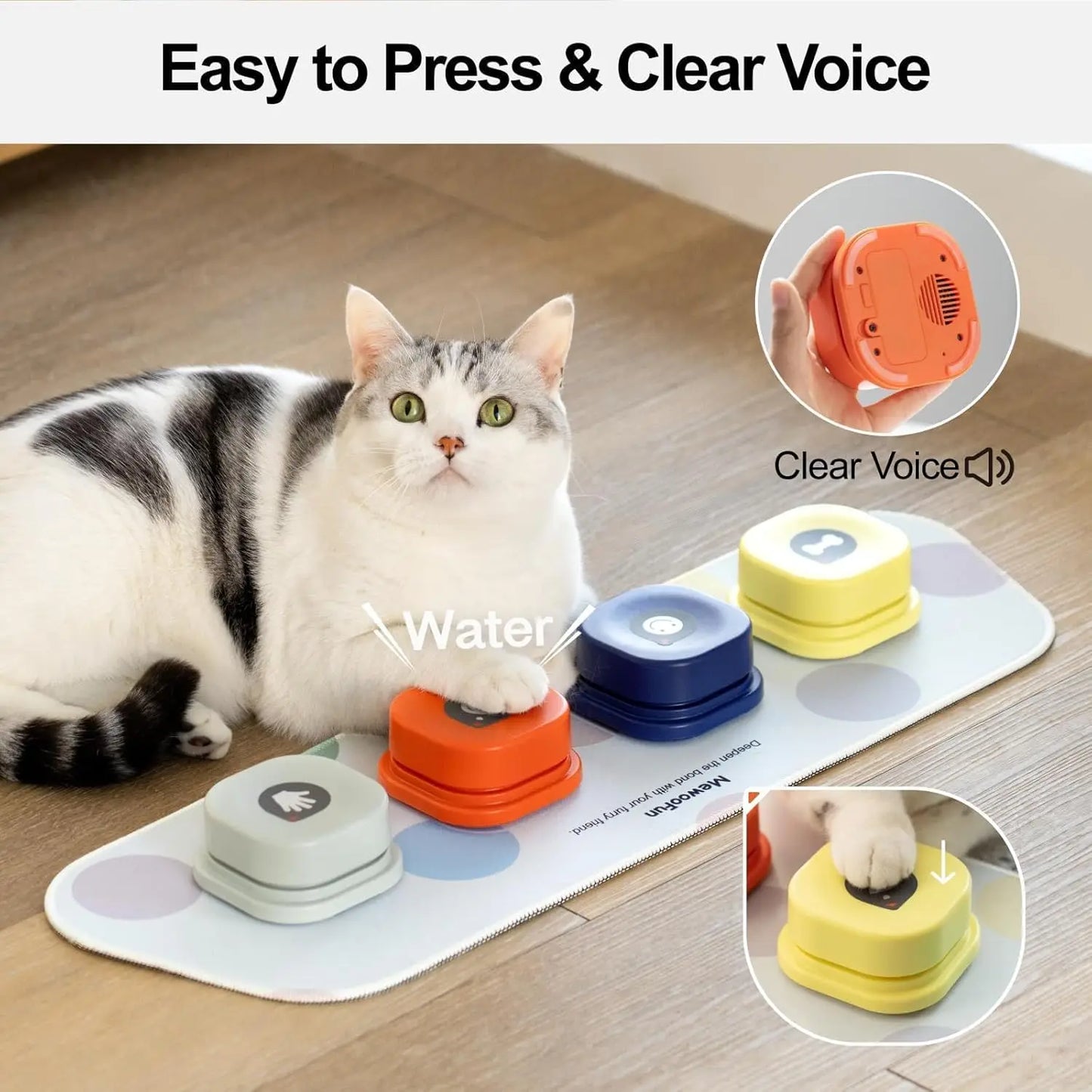 Mewoofun Dog Buttons for Communication 4 Pcs with Anti-Slip Mat Voice Recording Clicker with Training Manual for Cats Dogs