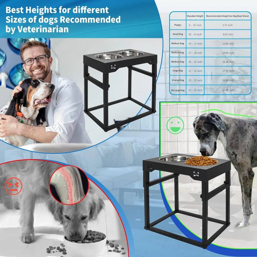 Elevated Dog Bowl Stand, 8.8 Lb Weight Capacity, Adjustable 8 Heights, Stainless Steel, Reduces Joint Stress,