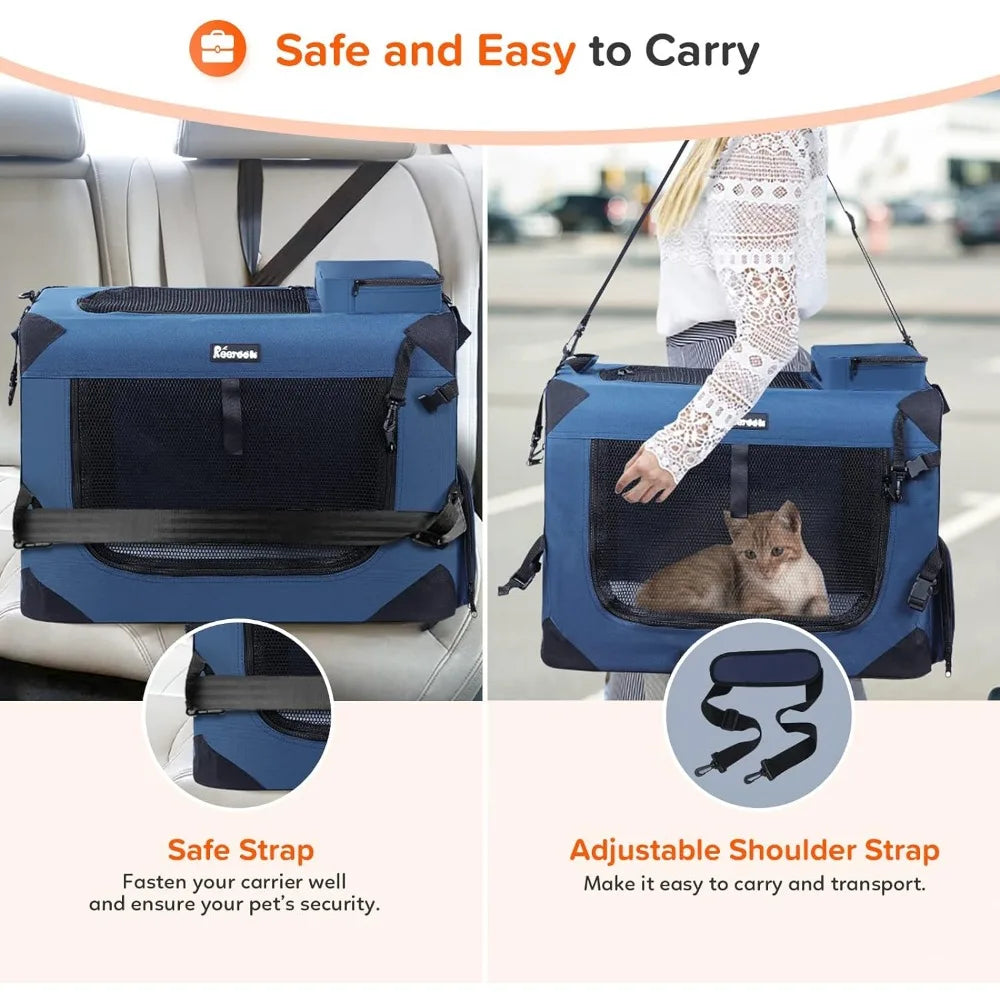 Soft Dog Crate with 2 Bowls, Collapsible Travel Pet Carrier Bag for Cats Dogs Puppies Kittens (Navy)