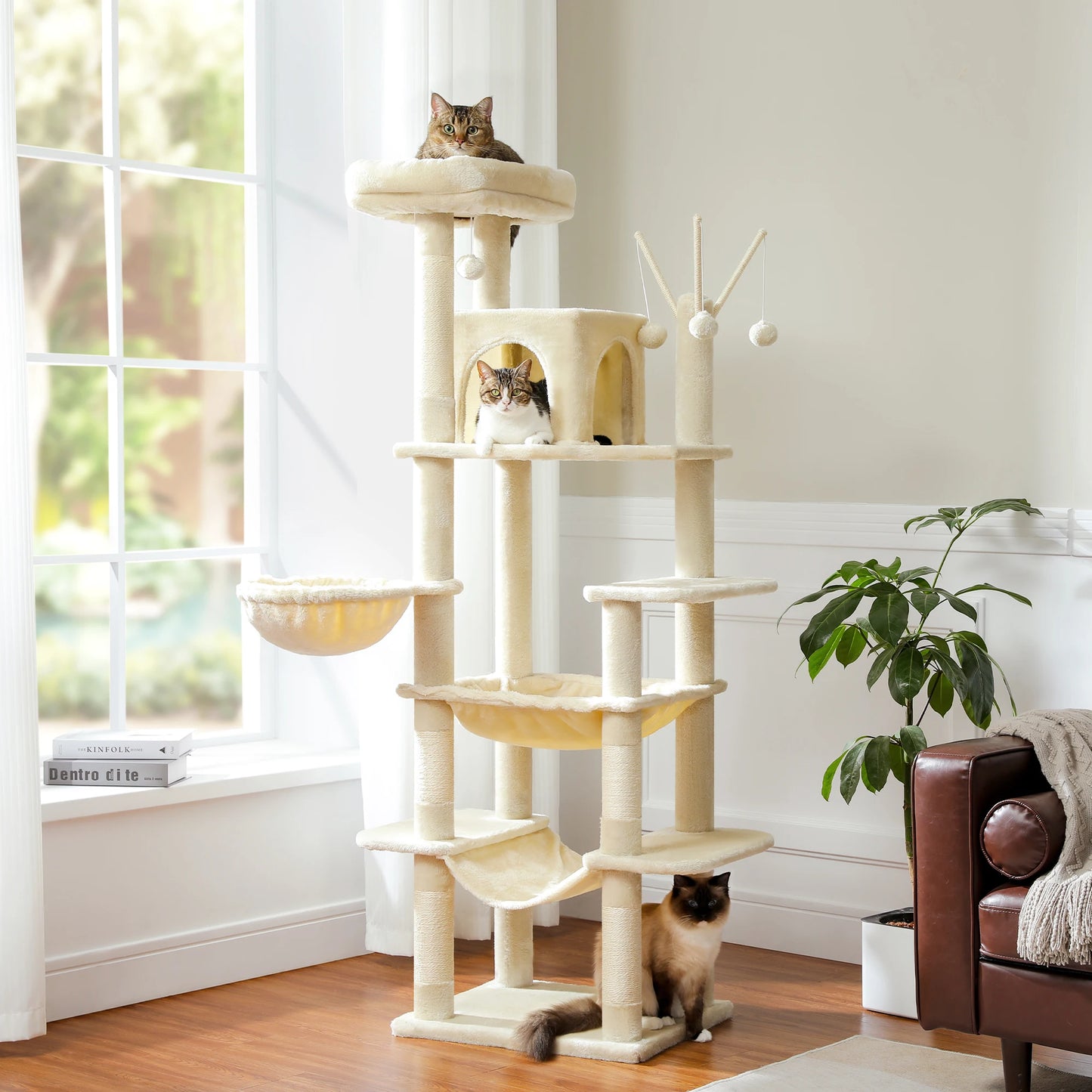 Large Multi-Level Cat Tree Tower with Scratching Posts, cozy Hammock, Condo House,