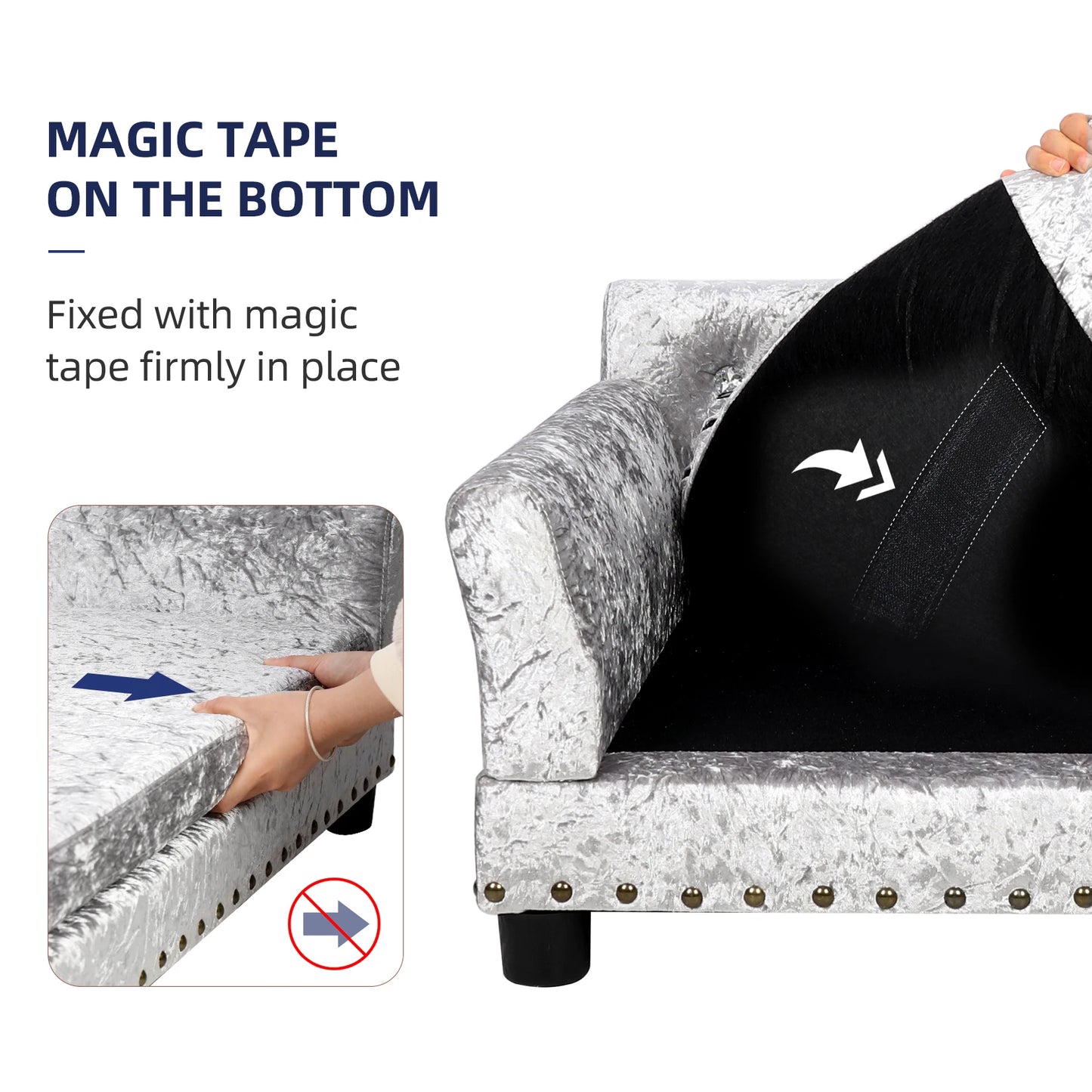 L XXL Large Dog Bed Sofa Dutch Velvet Upholstered Pet Lounge Chair Couch Bed Solid Wood Legs Detachable Pad