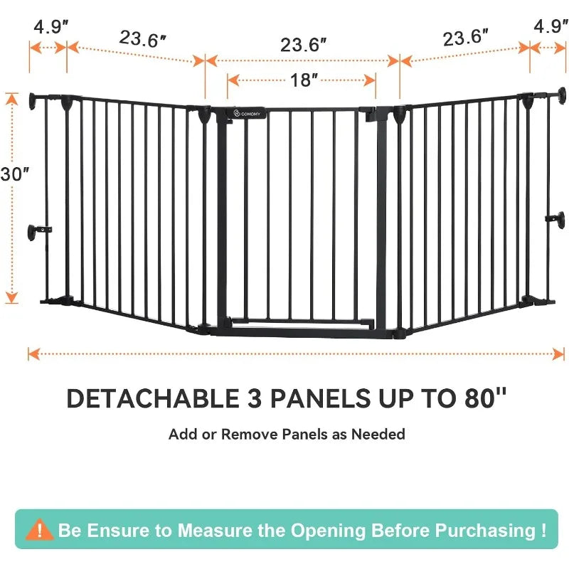 80" Extra Wide Baby Gate, Dog Gate for House Stairs Doorways Fireplace, Auto Close Pet Gate with Door Walk Through
