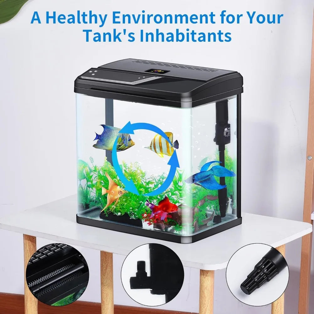 4 Gallon Aquarium Starter Kit Small Glass Betta Fish Tank Desktop Mini Fish Bowl for Shrimp Goldfish with Filter Pump LED Light
