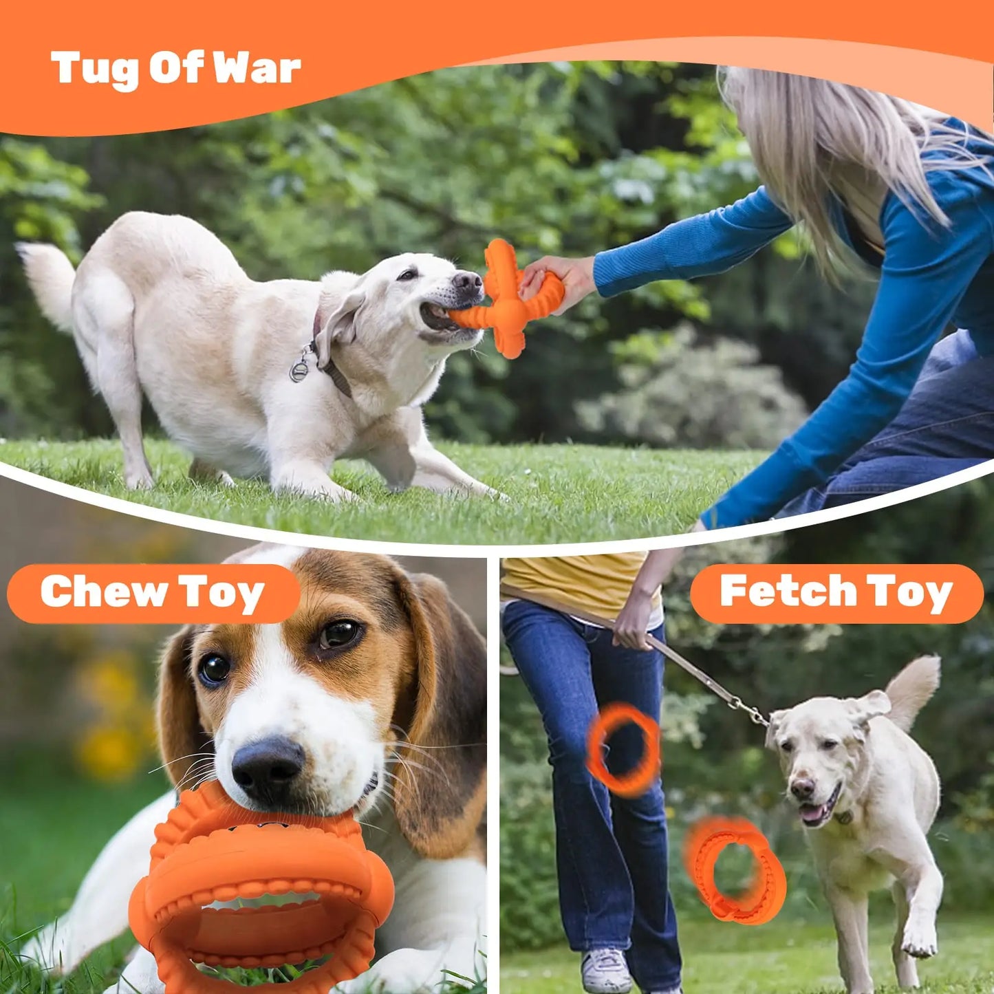 Interactive Dog Toys Detachable Dog Tug of War Toy with 2 Rings Natural Rubber Dog Chew Toys Suitable for Large Dogs for Teeth C