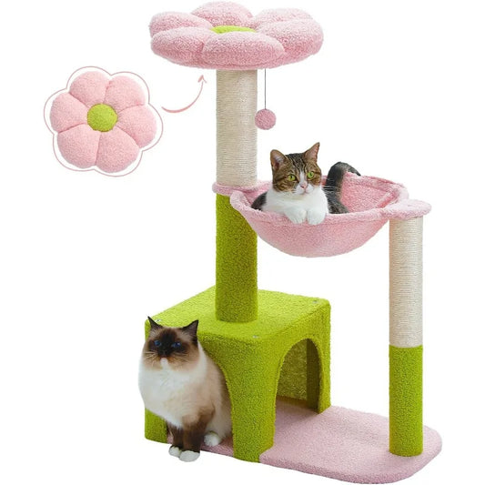 Hammock, 35" Cute Small Cat Tower with Sisal Scratching Posts, Pink Top Perch for Kittens