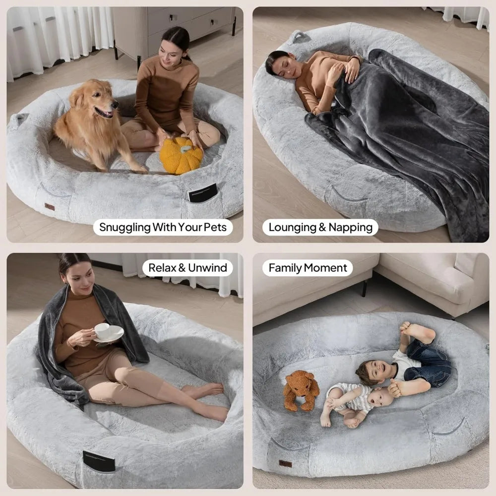 Human Dog Bed for People Large - Bean Bag Adult Size Giant Extra Sized for Kid Waterproof and Washable Anti-Slip Grey
