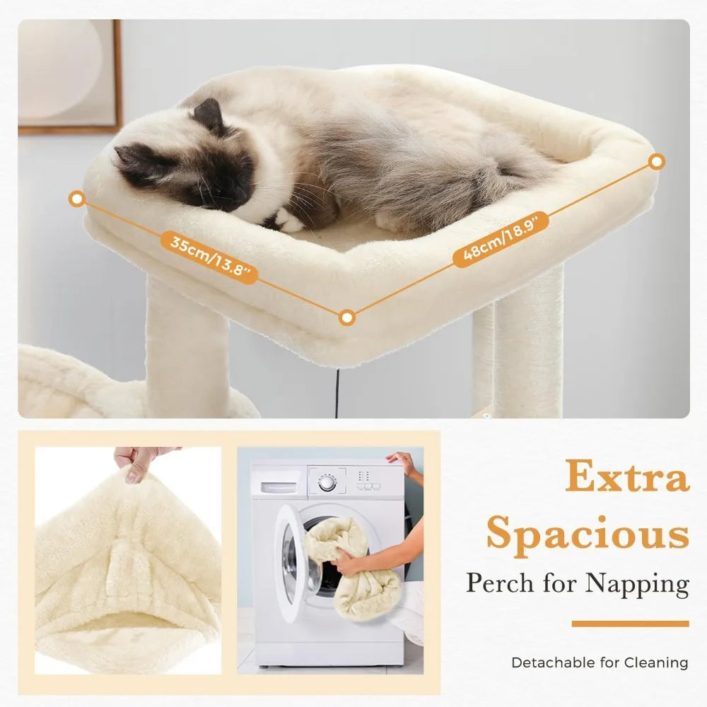 Large Cat Tree, 51 Inches Wooden Cat Tower with Double Condos, Large Perch,Soft Hammock