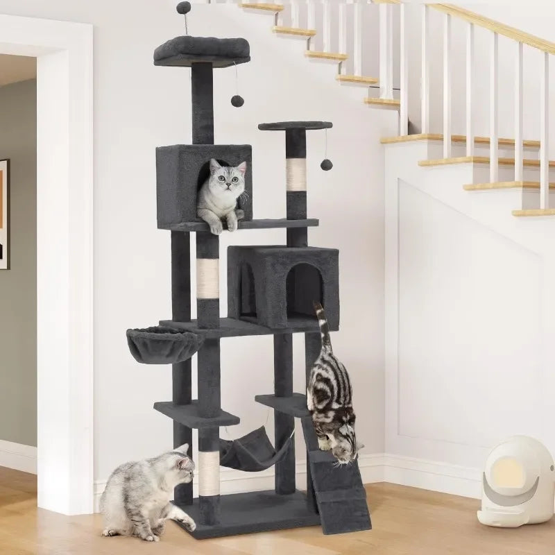 75in Cat Tree Tower for Indoor Cats, Multi-Level Cat Furniture with Scratching Posts, Cat Caves, Padded Perch