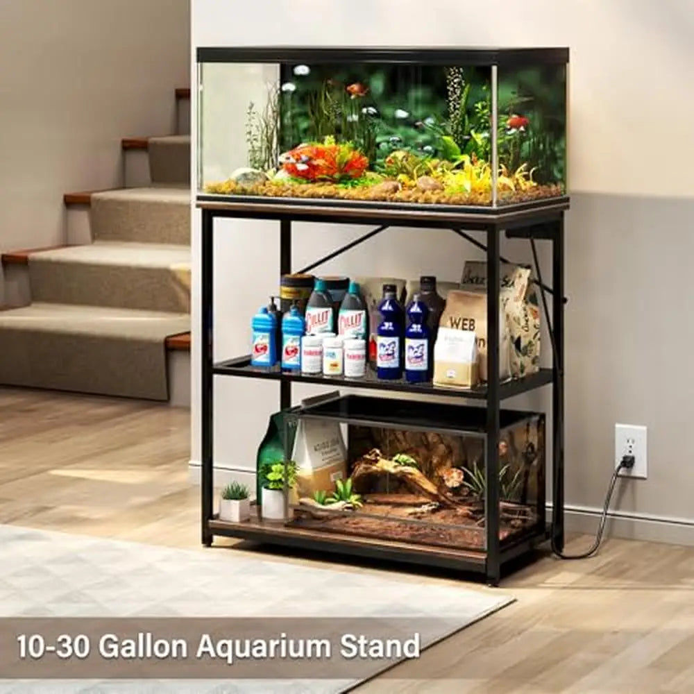 Aquarium Stand Charging Station 1000LB Capacity 31" Metal Reptile Tank Double Shelf Adjust Fish