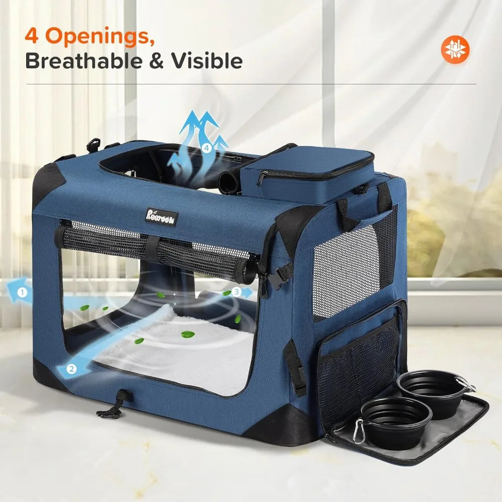 Soft Dog Crate with 2 Bowls, Collapsible Travel Pet Carrier Bag for Cats Dogs Puppies Kittens (Navy)