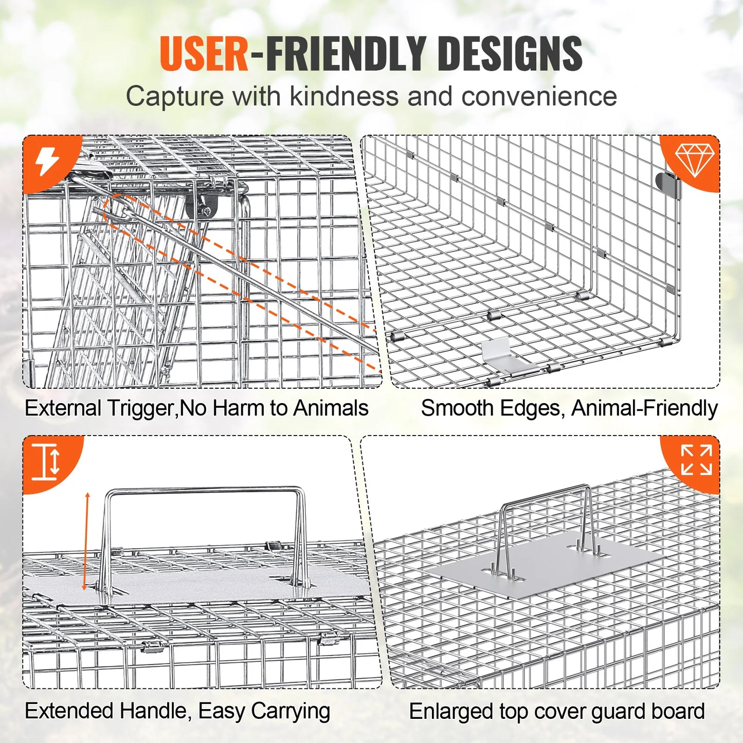 Live Animal Cage Trap Folding Humane Cat Trap Galvanized Iron with Handle for Rabbits Squirrels Groundhogs