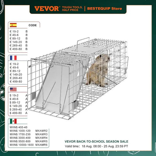 VEVOR Live Animal Cage Trap Humane Cat Rodent Control Folding with Handle for Stray Cats Rabbits Squirrels Raccoons Groundhogs