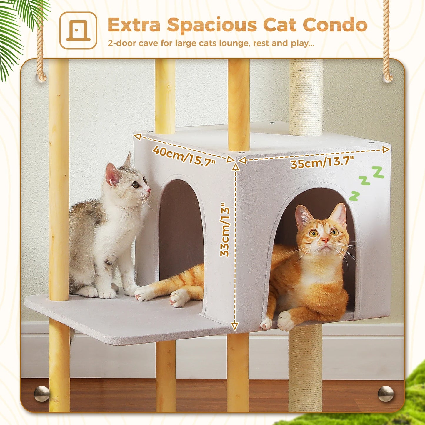 Large Cat Tree, 53 Inches Modern Wooden Cat Tower for Indoor Large Cats, Multi-Level Cat Condos with Long Scratching Posts