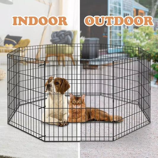 US 24/30/36/42/48" Dog Playpen 8 Panels Exercise Cage Tall Crate Dog Fence