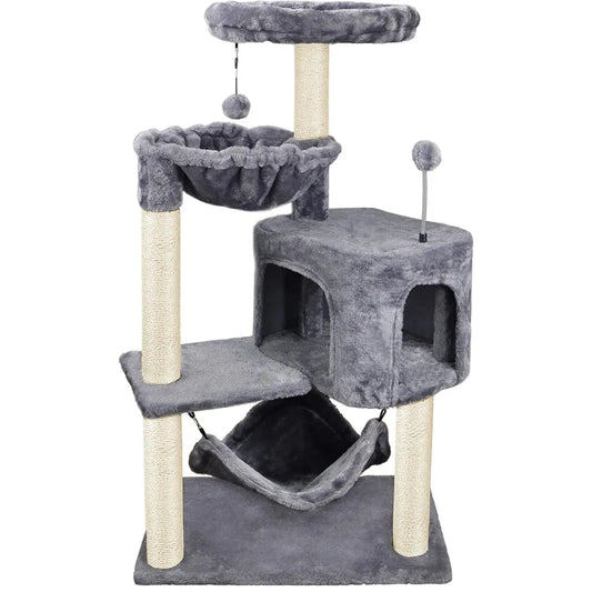 Newest Cat Tree with Cat Condo and Big Hammock，Grey