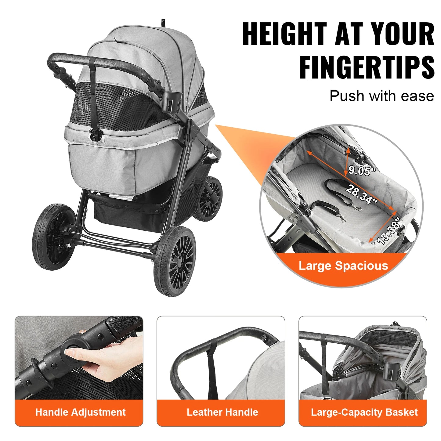 VEVOR Pet Stroller Carrier Dog Cat Strollers Lightweight Travel Rotate with Brakes Pet Pad Cup Holder